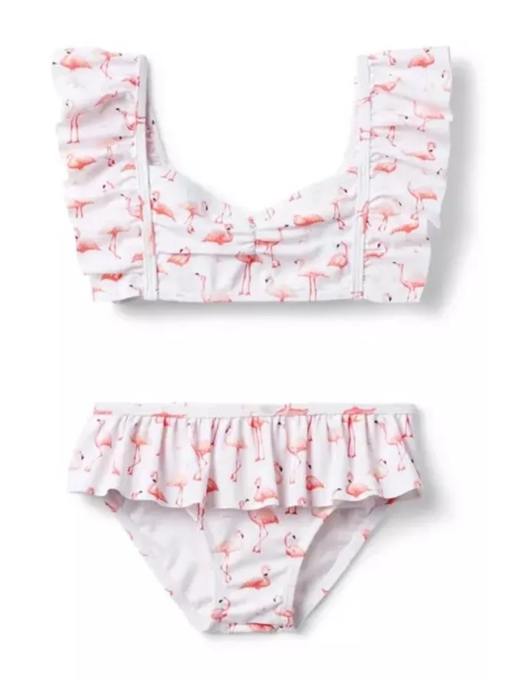 Janie and Jack White Bikini Set with Pink Flamingo Print